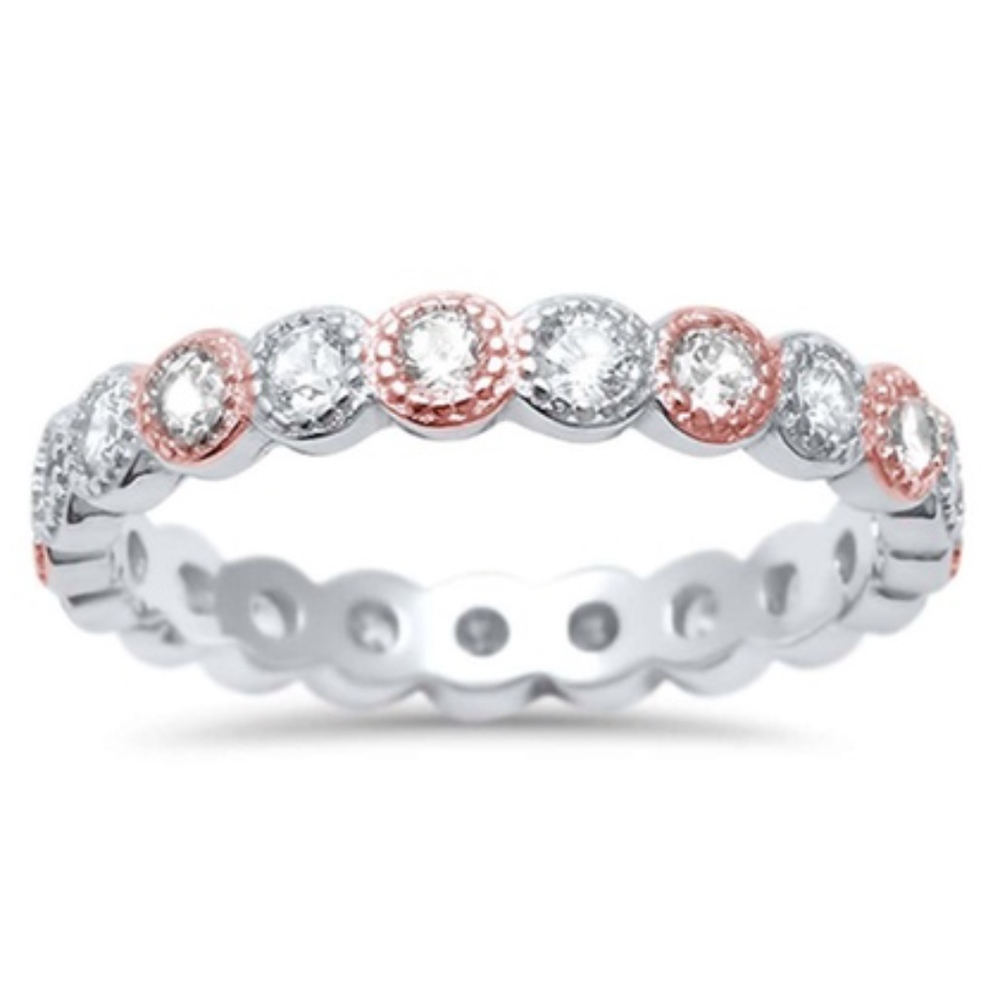 Two-Tone Cz Antique Style Bezel Set Eternity Stack